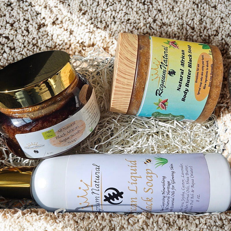 African Black- Soap Sugar Scrub-Body Butter-Liquid Soap Gift Set